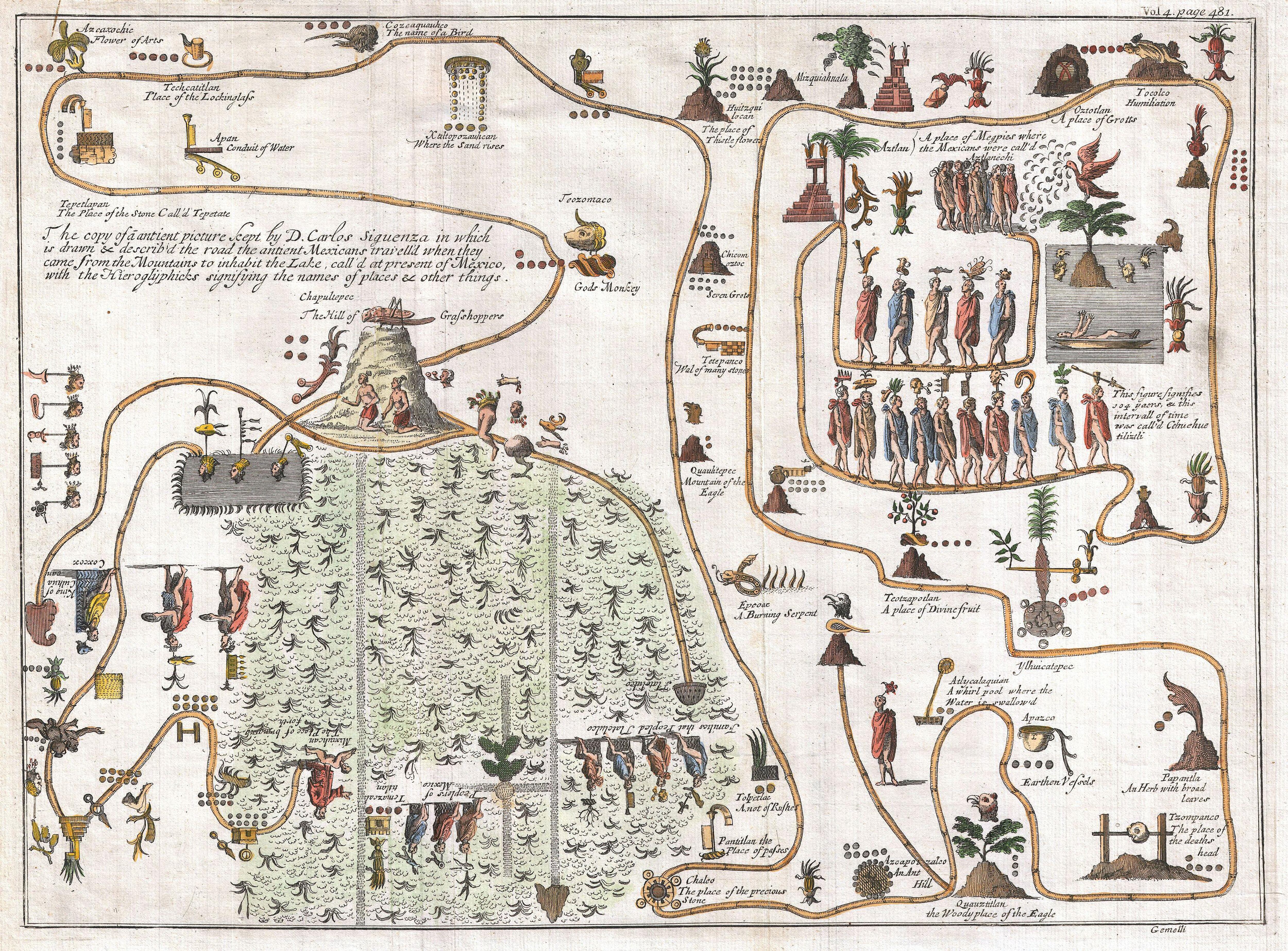 Mapa de la migración azteca de Aztlán a Chapultepec.