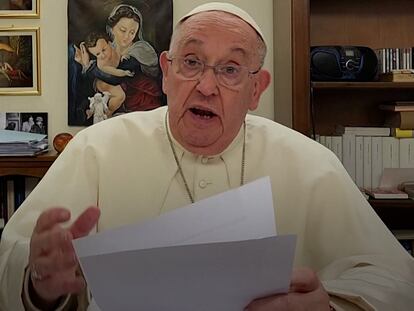 Fotograma del mensaje emitido por el Papa Francisco el 26 de marzo 2024 desde el Vaticano.