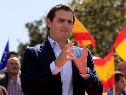 El líder de Ciudadanos Albert Rivera participa en un Encuentro Ciudadano, esta mañana en Madrid.