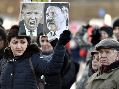 Protesters in Helsinki, Finland, in January 2017.