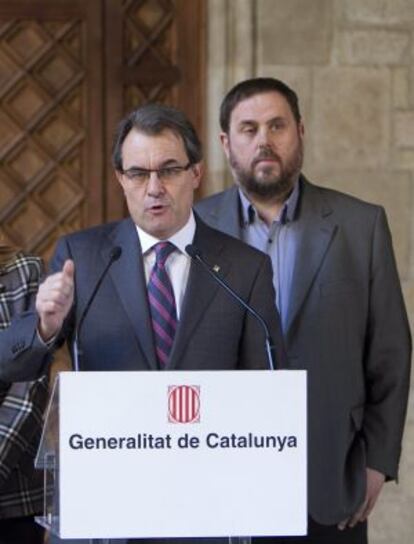 Artur Mas y Oriol Junqueras, el pasado jueves, durante el anuncio de la fecha y las preguntas de la consulta soberanista catalana.