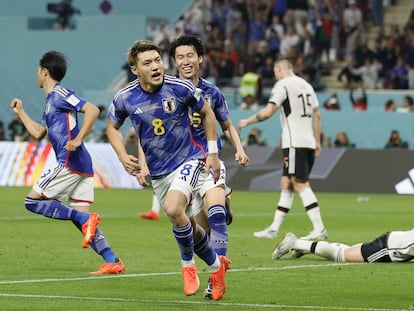 Ritsu Doan celebra su gol ante Alemania.