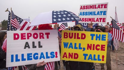 Trump supporters visit controversial wall prototypes in San Diego, California.