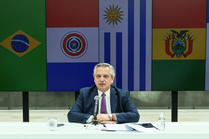 El presidente de Argentina, Alberto Fernández, durante la cumbre de Mercosur, este viernes.