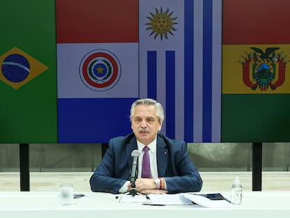El presidente de Argentina, Alberto Fernández, durante la cumbre de Mercosur, este viernes.