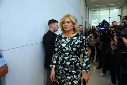 Bundestag's president Julia Kloeckner, heads towards Friedrich Merz's office after knowing the vote result.