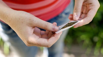 A teenager rolls a joint.