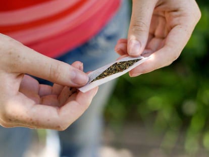 A teenager rolls a joint.