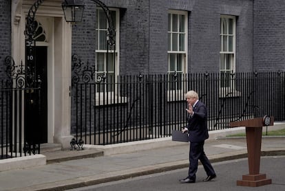 Boris Johnson, tras anunciar su renuncia como líder conservador, el pasado 7 de julio en Downing Street.