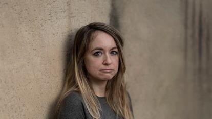 Sally Hayden poses on the terrace of the European Institute of the Mediterranean (IEMed), in Barcelona, Tuesday, February 6, 2024.