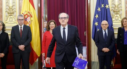 Ombudsman Ángel Gabilondo arrives at the Congress of Deputies, on Friday, October 27, 2023.