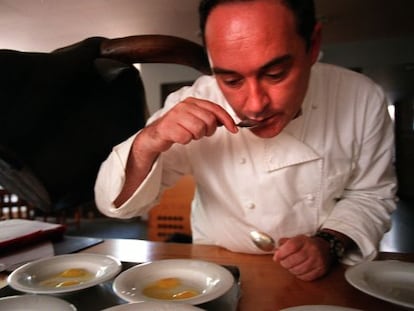 Ferran Adrià tasting his creations at El Bulli restaurant in Roses.