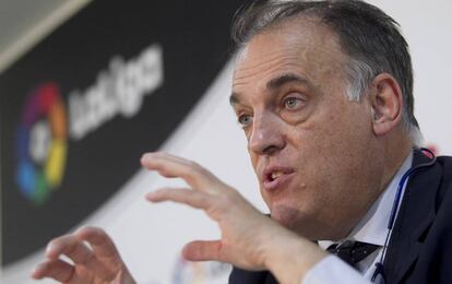 Javiert Tebas tras la Asemblea.
