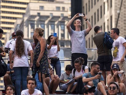 Turistas en Times Square, Nueva York, en agosto de 2019