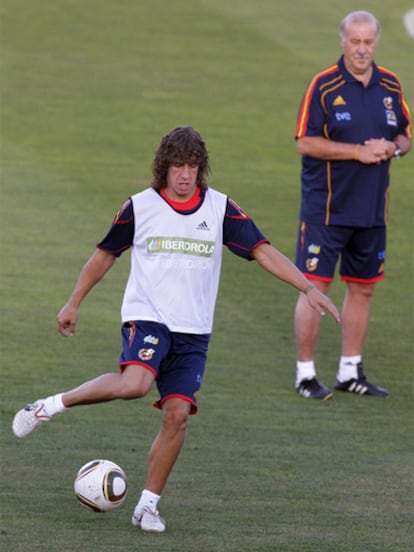 Puyol,  ayer durante el entrenamiento con la selección