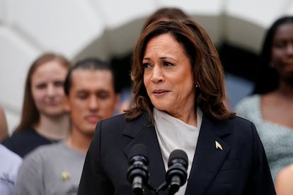 La vicepresidenta de los Estados Unidos, Kamala Harris, pronuncia un discurso en su primera aparición pública desde que el presidente Joe Biden abandonó la carrera de 2024.