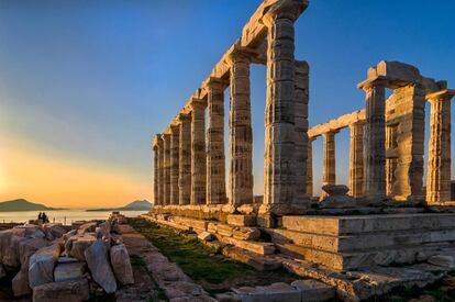 Un atardecer en el templo de Poseidón, en el cabo Sounion.