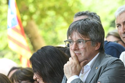 El expresidente de la Generalitat Carles Puigdemont en un acto organizado por Junts en Amélie-les-Bains-Palalda (Francia)