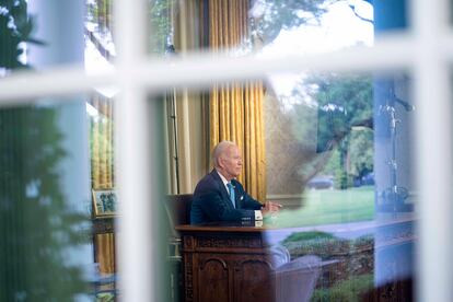 US President Joe Biden addresses the nation on averting default and the Bipartisan Budget Agreement, in the Oval Office of the White House in Washington, DC, USA, 02 June 2023.