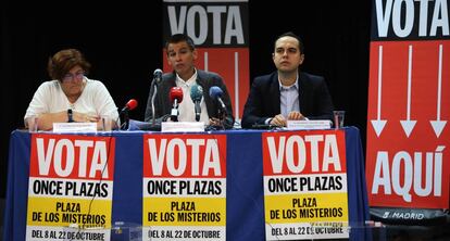 Los ediles de Ahora Madrid, Yolanda Rodríguez, Pablo Soto y José Manuel Calvo. 