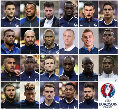 Los 23 convocados por Deschamps para la Eurocopa de Francia 2016.