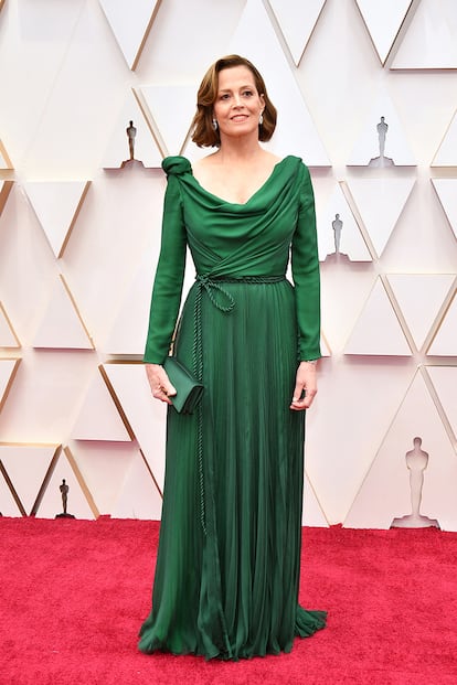 Sigourney Weaver, con un diseño verde de Dior.