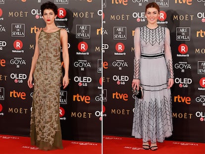 Úrsula Corberó y Marta Nieto vestidas por la diseñadora en los Goya 2018.