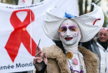 Manifestaci&oacute;n en Bruselas para conmemorar el D&iacute;a Mundial de la Lucha contra el Sida. 