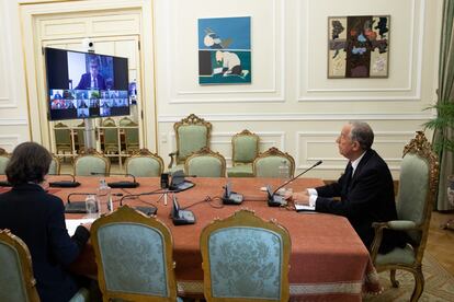 El presidente de Portugal, Marcelo Rebelo de Sousa, en la reunión virtual del Consejo de Estado, en la mañana del miércoles.