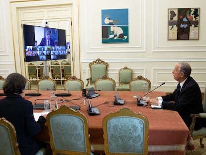 El presidente de Portugal, Marcelo Rebelo de Sousa, en la reunión virtual del Consejo de Estado, en la mañana del miércoles.
