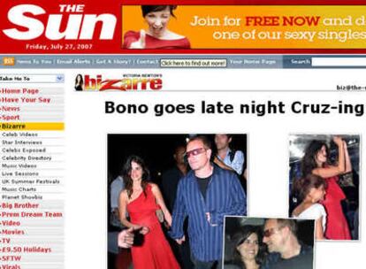 Captura de la página web de 'The Sun' donde se publican las fotos de Penélope y Bono.