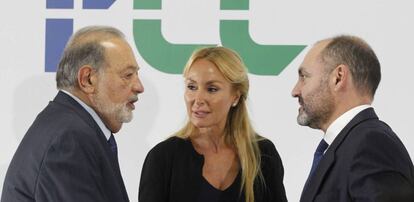  El primer accionista de FCC, Carlos Slim, la presidenta del grupo, Esther Alcocer, y su CEO, Pablo Colio.