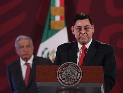 Carlos Antonio Alpzar Salazar durante conferencia matutina de Lpez Obrador, en Ciudad de Mxico, en septiembre de 2022.