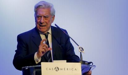 El escritor Mario Vargas Llosa, durante un foro en Madrid, el 8 de julio.