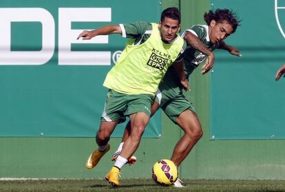 Corominas y Damián, en un entrenamiento del Elche.