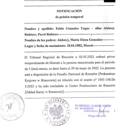 Extracto de la notificación remitida por Polonia a la familia del periodista.