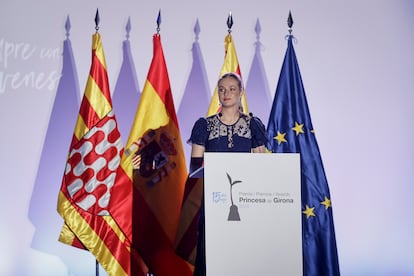 La Princesa Leonor interviene durante la entrega de los XV Premios Fundación Princesa de Girona, en el Palacio de Congresos Costa Brava.