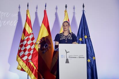  La Princesa Leonor interviene durante la entrega de los XV Premios Fundación Princesa de Girona, en el Palacio de Congresos Costa Brava.