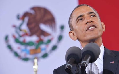 El presidente de EE UU, Barack Obama, durante su discurso en el Museo de Antropología de México.
