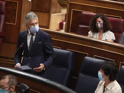 El ministro del Interior, Fernando Grande-Marlaska, interviene en la primera sesión de control al Gobierno en el Congreso, el pasado 9 de septiembre.
