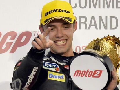 Folger celebra su victoria en Moto2.