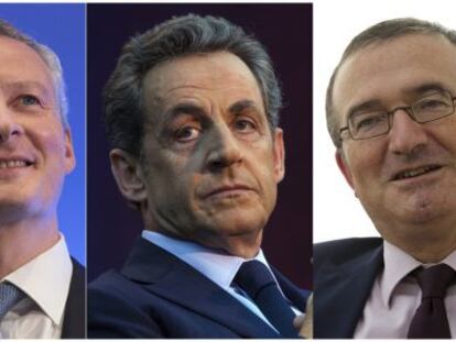 Sarkozy, flanquejat pels també candidats Le Marie i Mariton.