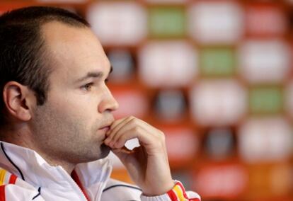 Andrés Iniesta, durante su rueda de prensa.