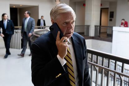 Republican Senator of South Carolina Lindsey Graham leaves following a closed briefing on Ukraine, on Capitol Hill in Washington, DC, USA, 07 September 2023.