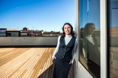 Irene Montero, en la sede de Podemos, en Madrid. 