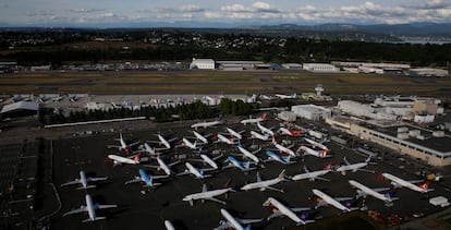 Unidades de Boeing 737 Max, aparacadas en instalaciones de Boeing. 