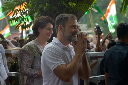 India's opposition Congress party leader Rahul Gandhi and his sister and party leader Priyanka Vadra