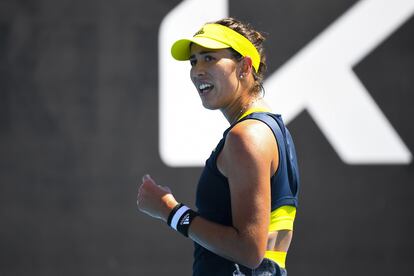 Muguruza celebra su victoria contra Samsonova, este mircoles en Melbourne.