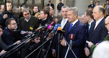 El expresidente alem&aacute;n Christian Wulff se dirige a los medios tras conocer que ha sido declarado inocente de cohecho. 