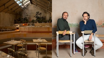 Comedor de Tramo y Javier Antequera y Felipe Turell (derecha), impulsores de Proyectos Conscientes, la empresa detrás del restaurante madrileño.